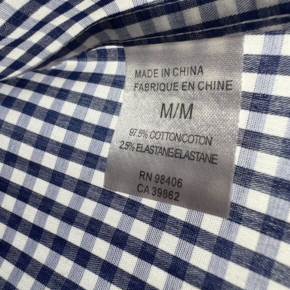 Theory Shirt Mens M Button Down Checkered Plaid Blue White Work Career Collared - Picture 5 of 5